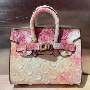 🐍 👜 Handmade Mini Rainbow Pastel Python Snakeskin Birkin AirPods Tote Bag Charm